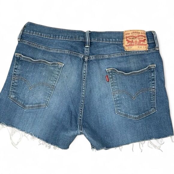 Levi’s 513 High Waist Distressed Cut Off Mom Shorts 34” Waist Raw Hem - Picture 1 of 12